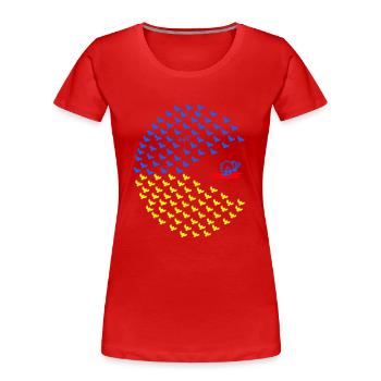 peaceman Frieden für die Ukraine! Friedenstaube 3C - Frauen Premium Bio T-Shirt - Rot - Vorne - Mia (176cm)