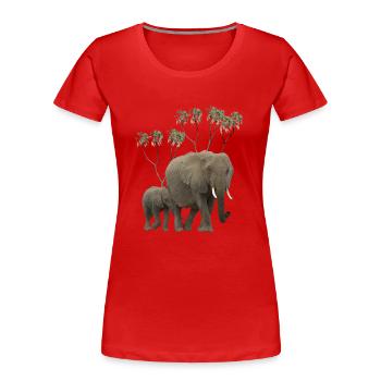 Elefanten Mama + Baby + Doumpalmen in Afrika - Frauen Premium Bio T-Shirt - Rot - Vorne - Mia (176cm)