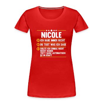 Nicole - Frauen Premium Bio T-Shirt - Rot - Vorne - Mia (176cm)