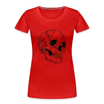 Strichzeichnung Totenkopf, - Frauen Premium Bio T-Shirt - Rot - Vorne - Mia (176cm)