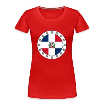 Médaillon du drapeau de la République dominicaine avec emblème - T-shirt bio Premium Femme - rouge - Devant - Mia (176cm)