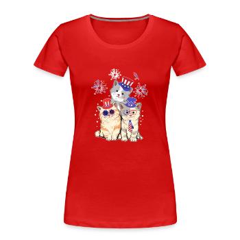 Vierte 4. Juli amerikanische Flagge Meowica Katzen - Frauen Premium Bio T-Shirt - Rot - Vorne - Mia (176cm)