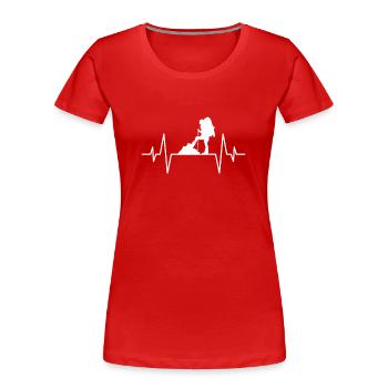 Wandern Wanderer Herzschlag - Frauen Premium Bio T-Shirt - Rot - Vorne - Mia (176cm)