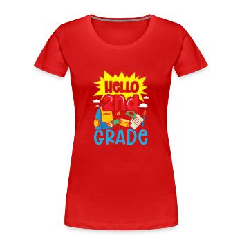 Allô 2ème classe Deuxième classe Deuxième année - T-shirt bio Premium Femme - rouge - Devant - Mia (176cm)