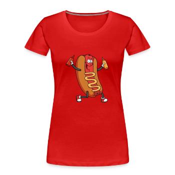 Hot Dog Lustig Tanzen Hotdog Essen Wurst Liebhaber - Frauen Premium Bio T-Shirt - Rot - Vorne - Mia (176cm)