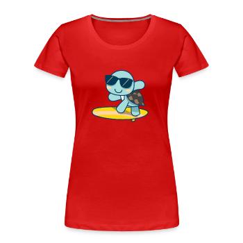 Tortue mignonne sur une planche de surf avec des lunettes de soleil - T-shirt bio Premium Femme - rouge - Devant - Mia (176cm)