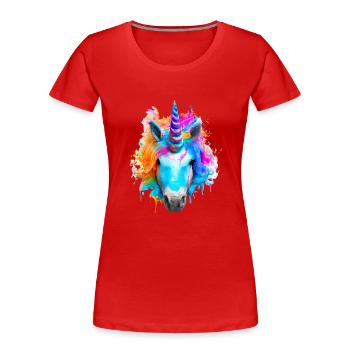 Farbenfrohes Einhorn - Frauen Premium Bio T-Shirt - Rot - Vorne - Mia (176cm)