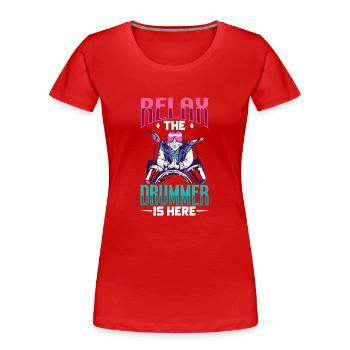 Drummer Drums Music Drum Set Drumming - Women's Premium Organic T-Shirt - red - Front - Mia (176cm)