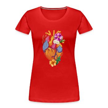 Cœur anatomique et fleurs - T-shirt bio Premium Femme - rouge - Devant - Mia (176cm)