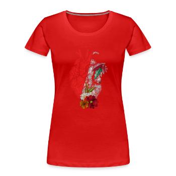 Cœur anatomique et fleurs - T-shirt bio Premium Femme - rouge - Devant - Mia (176cm)