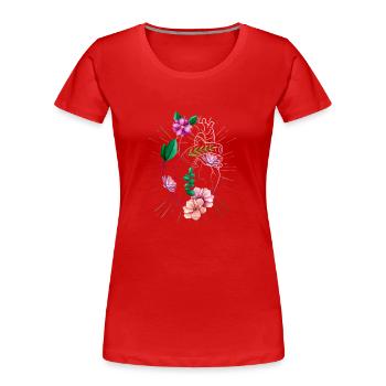 Cœur anatomique et fleurs - T-shirt bio Premium Femme - rouge - Devant - Mia (176cm)