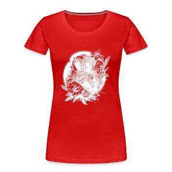 Astronaut mit Blumen im Mondlicht - Frauen Premium Bio T-Shirt - Rot - Vorne - Mia (176cm)