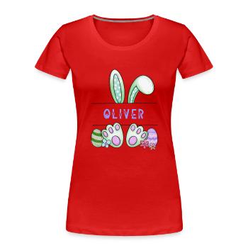 Osterhase, Hase, niedlich - Oliver - Frauen Premium Bio T-Shirt - Rot - Vorne - Mia (176cm)