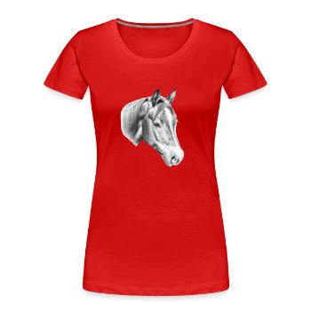 Pferdekopf Bleistiftzeichnung - Frauen Premium Bio T-Shirt - Rot - Vorne - Mia (176cm)