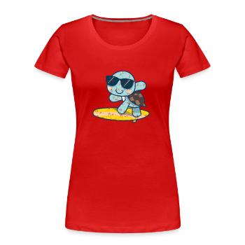 Tortue mignonne sur une planche de surf avec des lunettes de soleil - T-shirt bio Premium Femme - rouge - Devant - Mia (176cm)
