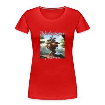 Baumhaus - Best Things Happen - Frauen Premium Bio T-Shirt - Rot - Vorne - Mia (176cm)