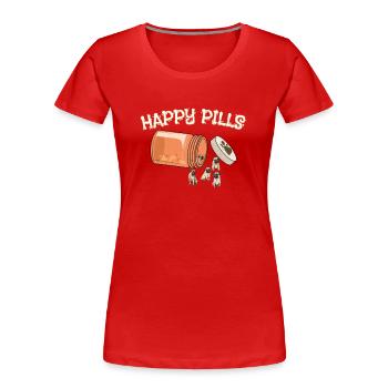 Happy Pills Pug Funny Dog Lover Humor Pharmacy Pun - Women's Premium Organic T-Shirt - red - Front - Mia (176cm)