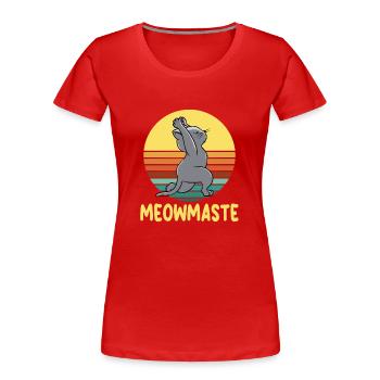 Chemise de chat de yoga Meowmaste drôle - T-shirt bio Premium Femme - rouge - Devant - Mia (176cm)