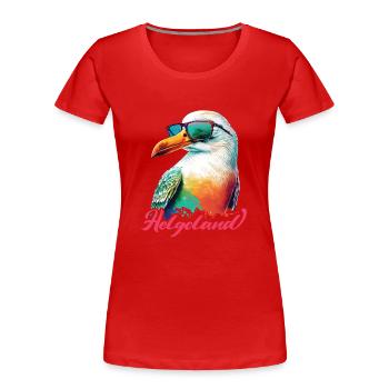 Heligoland holiday cool colorful seagull with sunglasses - Women's Premium Organic T-Shirt - red - Front - Mia (176cm)