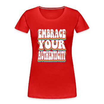 Authenticité - Pride Rainbow LGBTQ+ - T-shirt bio Premium Femme - rouge - Devant - Mia (176cm)