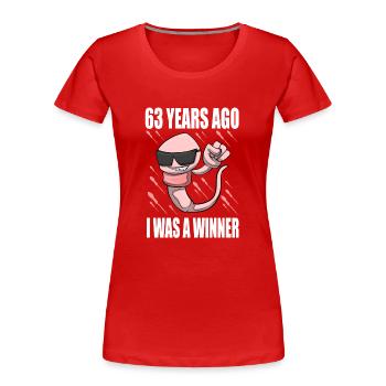 Mann Sperma Geburtstag 63 Jahre alt - Frauen Premium Bio T-Shirt - Rot - Vorne - Mia (176cm)