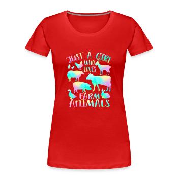 Nur ein Mädchen, das Nutztiere liebt - Frauen Premium Bio T-Shirt - Rot - Vorne - Mia (176cm)