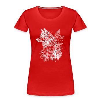 Vintage Wolf Head Portrait Nature Ink Tattoo Style - Women's Premium Organic T-Shirt - red - Front - Mia (176cm)