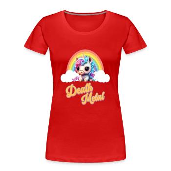 Funny unicorn with rainbow and saying - Women's Premium Organic T-Shirt - red - Front - Mia (176cm)