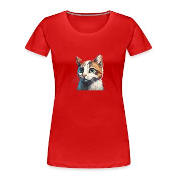 Dessin de chat mignon - T-shirt bio Premium Femme - rouge - Devant - Mia (176cm)