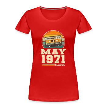 52e anniversaire Mai Né en 1971 Idée cadeau - T-shirt bio Premium Femme - rouge - Devant - Mia (176cm)