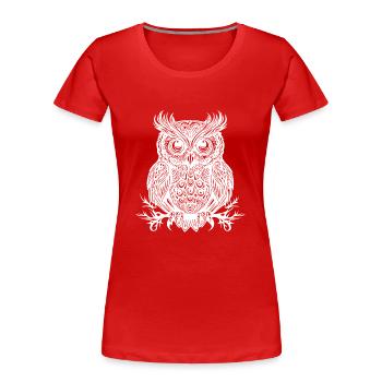 Vintage Eule mit großen Augen - Frauen Premium Bio T-Shirt - Rot - Vorne - Mia (176cm)