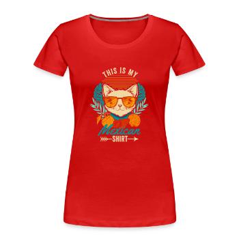 This is my Mexican Shirt Retro Cat Mexico Summer - Frauen Premium Bio T-Shirt - Rot - Vorne - Mia (176cm)