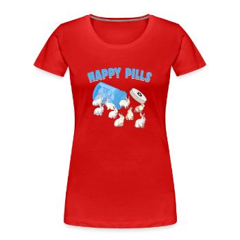 Pilules heureuses Lapin Race Drôle Lapin Géant Flamand - T-shirt bio Premium Femme - rouge - Devant - Mia (176cm)