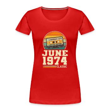 49e anniversaire Juin 1974 Idée cadeau - T-shirt bio Premium Femme - rouge - Devant - Mia (176cm)