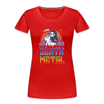 Death Metal & Einhorn Regenbogen - Frauen Premium Bio T-Shirt - Rot - Vorne - Mia (176cm)