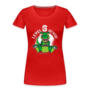 Level 6 Jahre alt, 6. Geburtstag Gamer Dino T-Rex - Frauen Premium Bio T-Shirt - Rot - Vorne - Mia (176cm)
