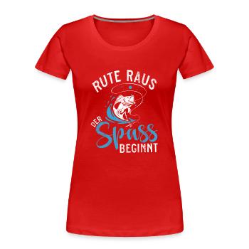 Rute Raus der Spaß beginnt - Anglerdesign - Frauen Premium Bio T-Shirt - Rot - Vorne - Mia (176cm)