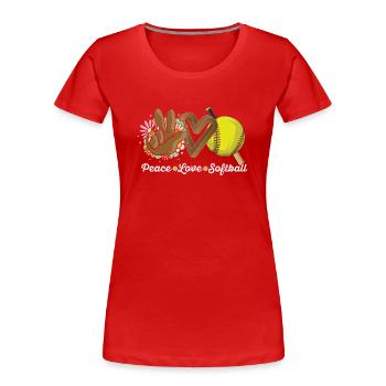 Les filles de la paix aiment le softball - T-shirt bio Premium Femme - rouge - Devant - Mia (176cm)
