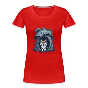 Pilz Hütte Wolf - Frauen Premium Bio T-Shirt - Rot - Vorne - Mia (176cm)