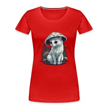 Chat champignon trippy - T-shirt bio Premium Femme - rouge - Devant - Mia (176cm)