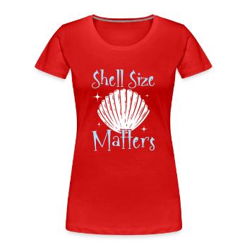 La taille de la coquille est importante Collection de coquillages Beachcomb - T-shirt bio Premium Femme - rouge - Devant - Mia (176cm)