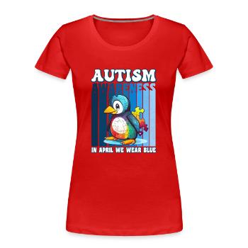 Autism Awareness Pinguin - Frauen Premium Bio T-Shirt - Rot - Vorne - Mia (176cm)