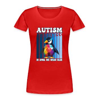 Autism Awareness Pinguin - Frauen Premium Bio T-Shirt - Rot - Vorne - Mia (176cm)