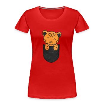 Jaguar Pocket - Frauen Premium Bio T-Shirt - Rot - Vorne - Mia (176cm)