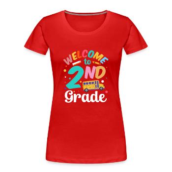 Bienvenue en deuxième classe Deuxième classe - T-shirt bio Premium Femme - rouge - Devant - Mia (176cm)