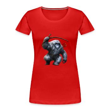 Yeti mit Pfeil und Bogen - Frauen Premium Bio T-Shirt - Rot - Vorne - Mia (176cm)