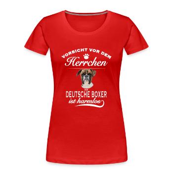 Vorsicht vor dem Herrchen - Deutscher Boxer - Frauen Premium Bio T-Shirt - Rot - Vorne - Mia (176cm)