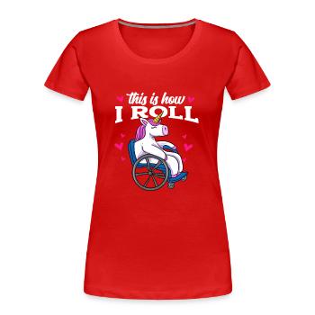 Rollstuhl - Frauen Premium Bio T-Shirt - Rot - Vorne - Mia (176cm)