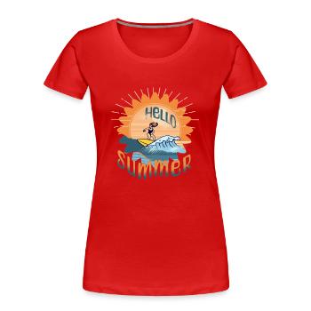 Hello Summer Surfing Surfboard Woman Summer Vacation - Women's Premium Organic T-Shirt - red - Front - Mia (176cm)