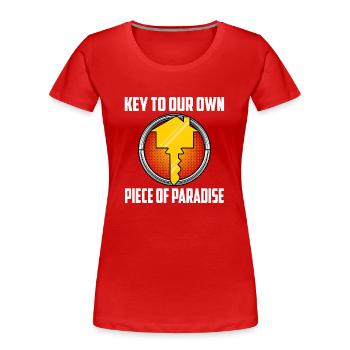 La clé de notre propre coin de paradis - T-shirt bio Premium Femme - rouge - Devant - Mia (176cm)